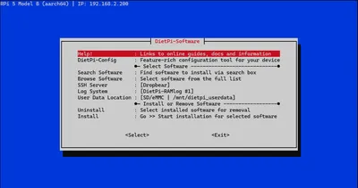 Tela do comando dietpi-software